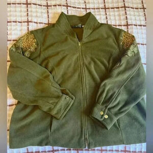 Womens vintage Bob Mackie Wearable Art  embroidered green fleece jacket size 2X